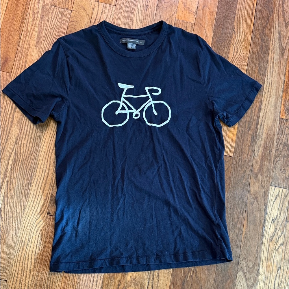 French Connection Black Tee with embroidered Bicycle